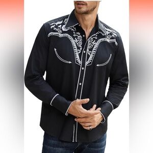 Daupanzees Long Sleeve Button Down Shirt Men’s SZ M Western Embroidered Slim Fit
